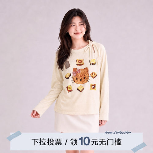 YUZI鱼子烤面包印花长T罩衫大码