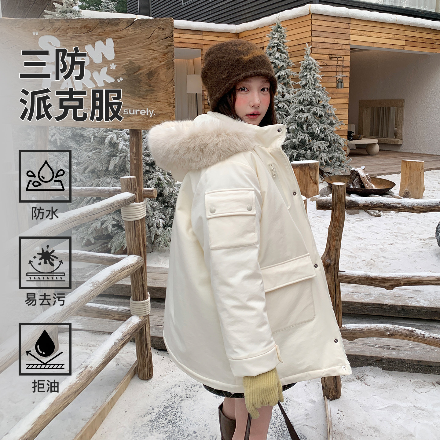 YUZI 鱼子三防大毛领派克服中长款加厚棉衣外套冬季甜美大码女装,女装/女士精品,常规大码外套,淘宝优惠券,粉丝福利购,淘宝优惠卷