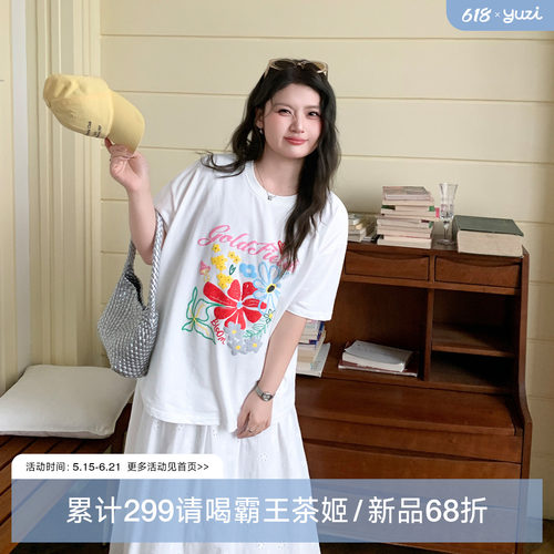 YUZI鱼子甜美花朵印花短袖T恤女