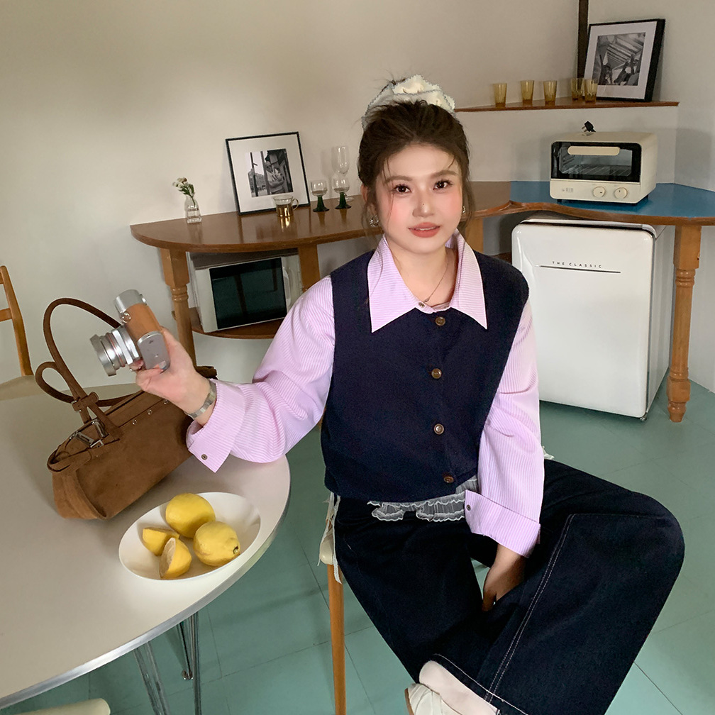 YUZI鱼子针织背心马甲特大码