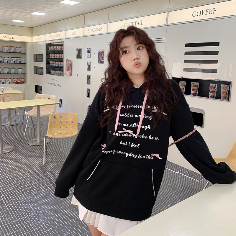 YUZI鱼子连帽卫衣芭蕾少女风大码微胖mm显瘦宽松慵懒氛围感上衣