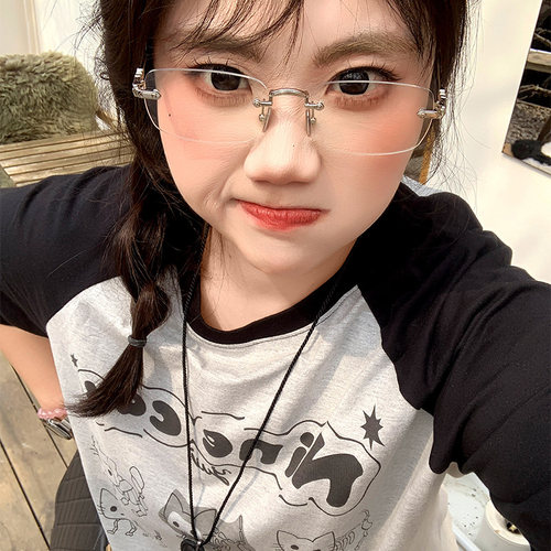 YUZI鱼子甜酷猫咪插肩T恤俏皮