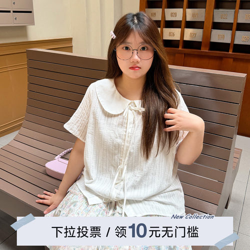 YUZI鱼子娃娃领短袖衬衫百搭显瘦