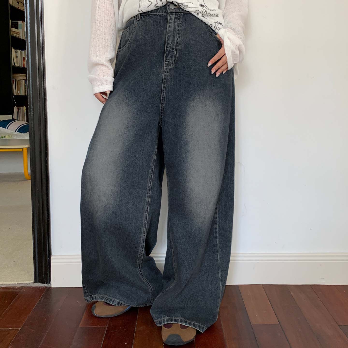 YUZI鱼子牛仔裤特大码阔腿裤