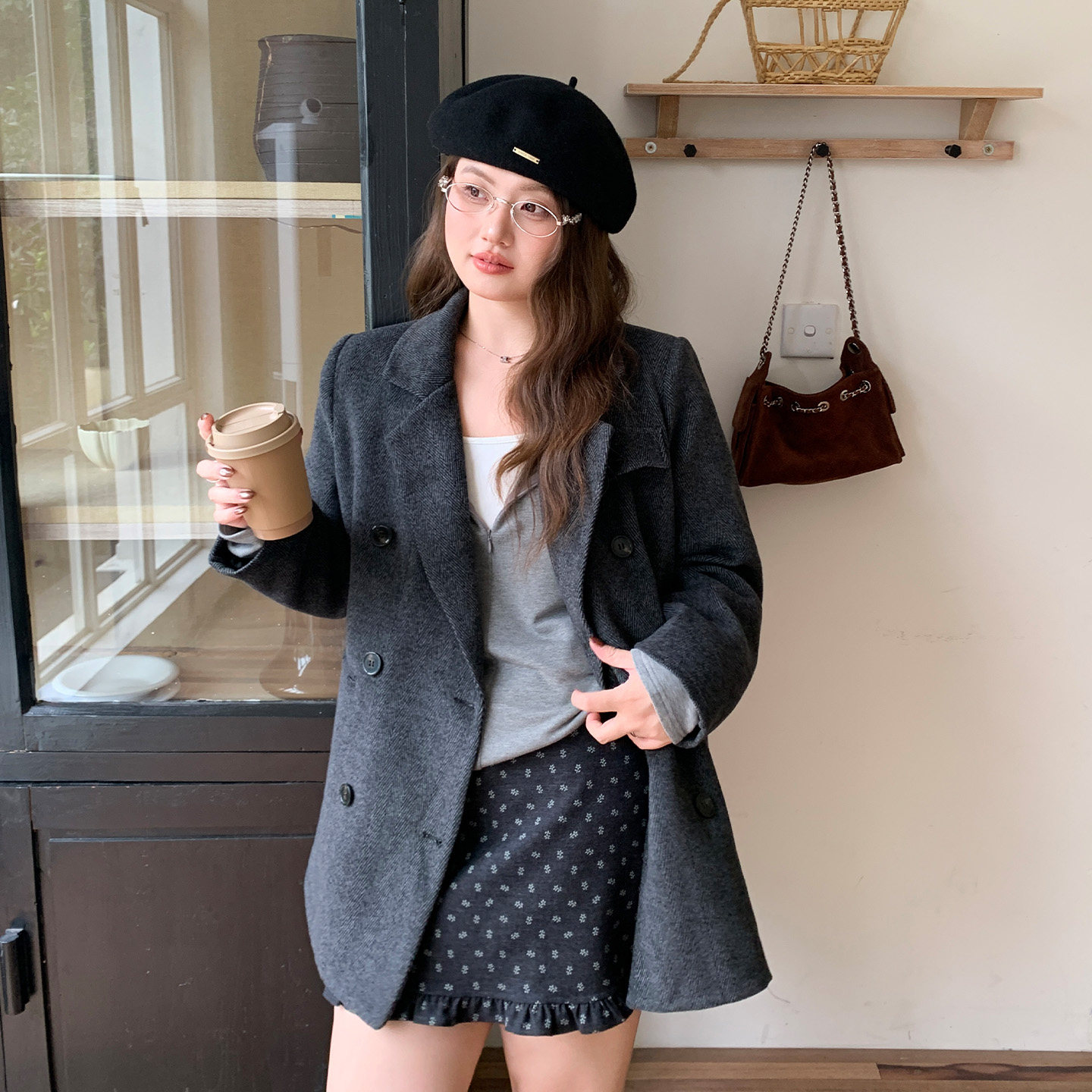 YUZI 鱼子毛呢外套中长款韩系灰色显瘦气质高级感大衣大码女装,女装/女士精品,常规大码外套,淘宝优惠券,粉丝福利购,淘宝优惠卷