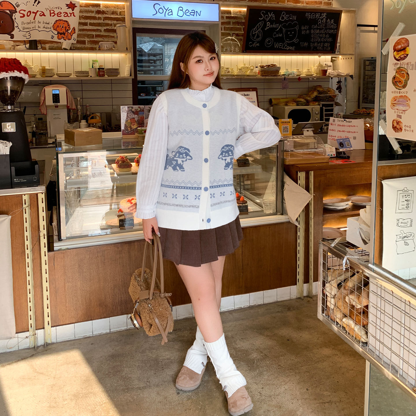 YUZI鱼子复古小羊提花针织开衫马甲女甜美宽松内搭文艺大码女装,女装/女士精品,大码内搭,淘宝优惠券,粉丝福利购,淘宝优惠卷