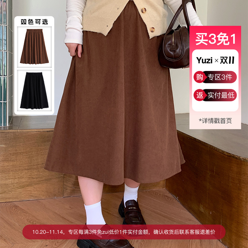 YUZI鱼子棕色半身裙子秋冬百搭