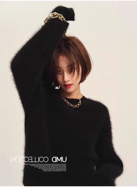 法国Rouje Chic法式温柔风圣诞红色水貂绒套头毛衣女秋冬针织上衣