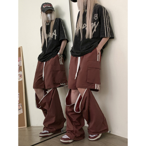 美式高街vibe简约休闲裤青春校园风运动可拆卸五分裤K545TP48控78图片