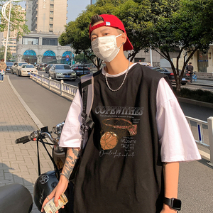 韩版高街ins风情侣无袖t恤潮牌篮球背心宽松运动坎肩HY533TP18图片