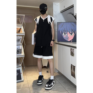 美式高街宽松休闲外穿无袖篮球服透气运动服背心套装T10TP50控78图片