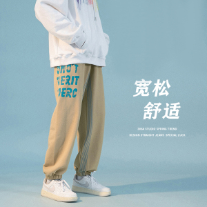 2023港风卫裤束脚卫裤男嘻哈宽松bf百搭直筒休闲裤K152TP50控6图片