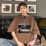 情侣款圆领宽松休闲打底衫美式高街潮流印花T恤HY519TP25控39，男装T恤，电商A102B