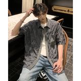 美式ins风潮流开衫短袖衬衣小破洞设计衬衫短袖HY527TP38控59，男装衬衫，电商A102B