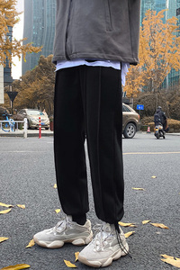 秋冬裤子男潮流休闲直筒宽松加绒卫裤抽绳束脚运动裤K104TP45控68,袜子外穿搭配秋冬图片
