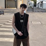 潮牌印花t恤男ins潮流宽松纯棉百搭无袖坎肩背心HY337TP18，男装背心/马甲，电商A102B