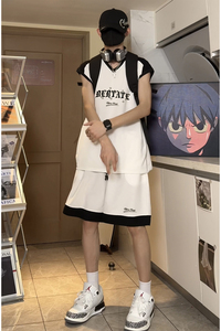 美式外穿篮球运动服套装oversize潮流无袖宽松休闲运动服T13TP55图片