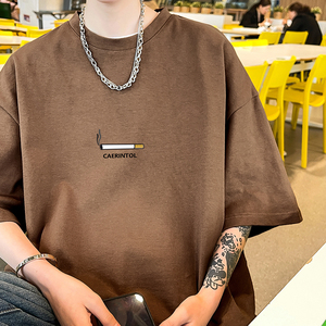 圆领宽松印花情侣款打底衫T恤美式街头潮流短袖HY525TP20控39图片
