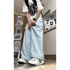 可拆卸工装男夏季薄款冲锋裤痞帅宽松束脚休闲裤子K545TP48控78图片