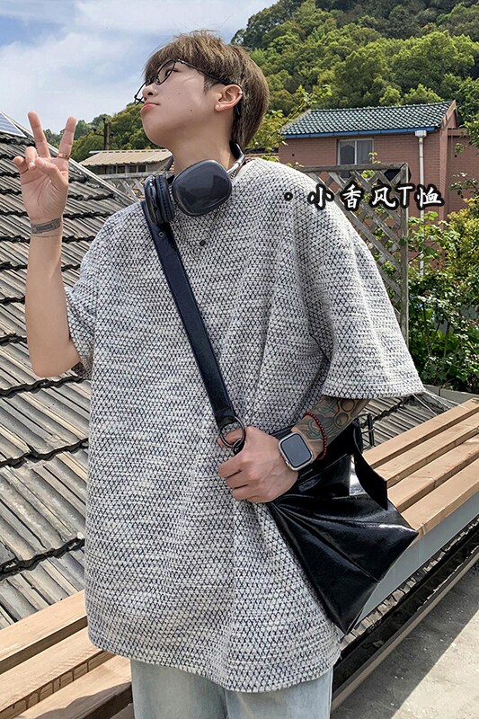 免烫百搭款透气舒适小香风设计短袖T恤圆领打底衫HY541P45控68,男装T恤,电商A102B