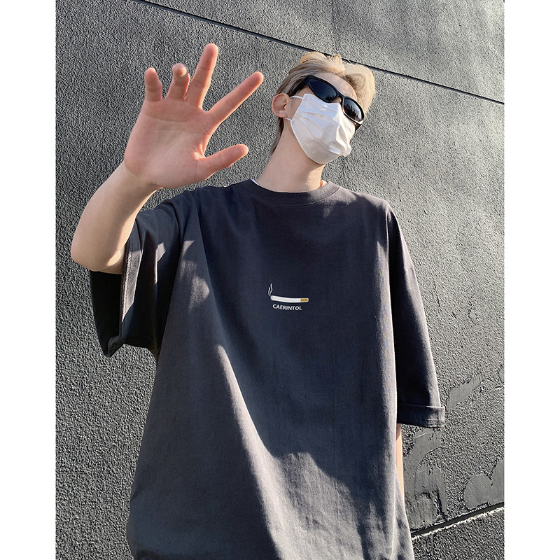 美式高街潮牌短袖圆领宽松印花情侣款T恤街头打底衫HY525TP20控39,男装T恤,电商A102B