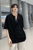 韩版开衫衬衣小众纯色短袖t恤衫夏季宽松外套衬衫HY537TP38控59，男装T恤，电商A102B