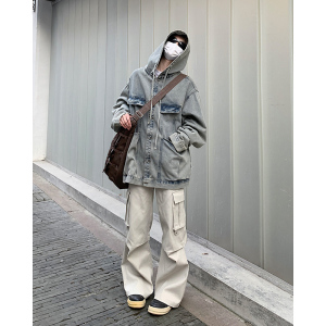 潮牌ins风牛仔上衣宽松设计学生外套痞帅韩版夹克衫HY482P95控139