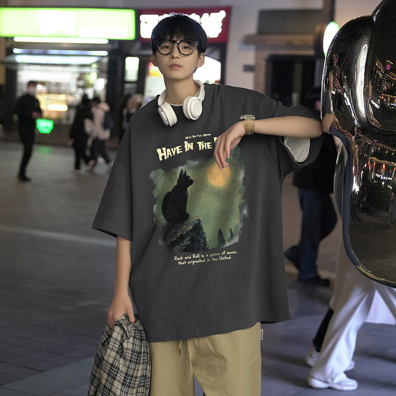 夏季情侣ins风纯棉多色印花打底衫男女同款短袖T恤HY559TP25控39,男装T恤,电商A102B