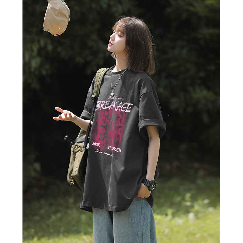 港风玫瑰花款印花短袖男女同款多色纯棉打底衫圆领HY562TP25控39,男装T恤,电商A102B