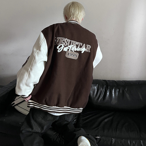 美式复古夹克外套撞色贴布多色休闲棒球服秋款HY202P108控138图片