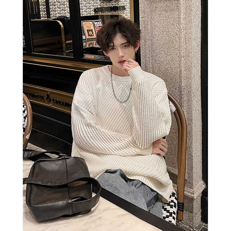 镂空针织衫情侣美式复古小众设计感卫衣潮牌慵懒风HY511TP55控79，男装针织衫/毛衣，电商A102B