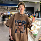 美式高街2024情侣vibe风短袖T恤男ins潮流印花上衣HY328TP25控39，男装T恤，电商A102B