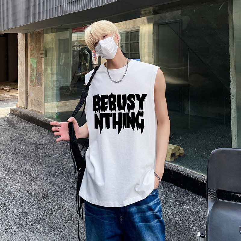 潮牌宽松运动坎肩情侣无袖t恤美式高街oversize印花背心HY515TP18,男装T恤,电商A102B