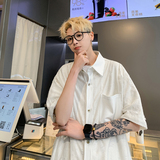 潮牌设计感短袖开衫衬衣美式复古破洞衬衫HY527TP38控59，男装衬衫，电商A102B