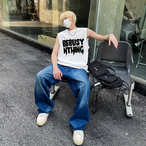 美式高街oversize印花背心宽松运动坎肩潮牌情侣无袖t恤HY515TP18图片