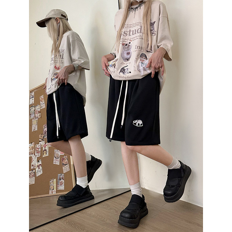 熊猫毛巾绣短裤简约休闲运动裤美式hiphop高街五分裤K557TP28图片