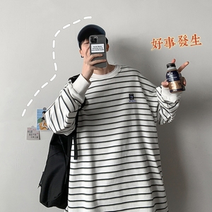凹造型BI备小众设计宽松百搭休闲条纹情侣卫衣男女HY24TP40控58图片