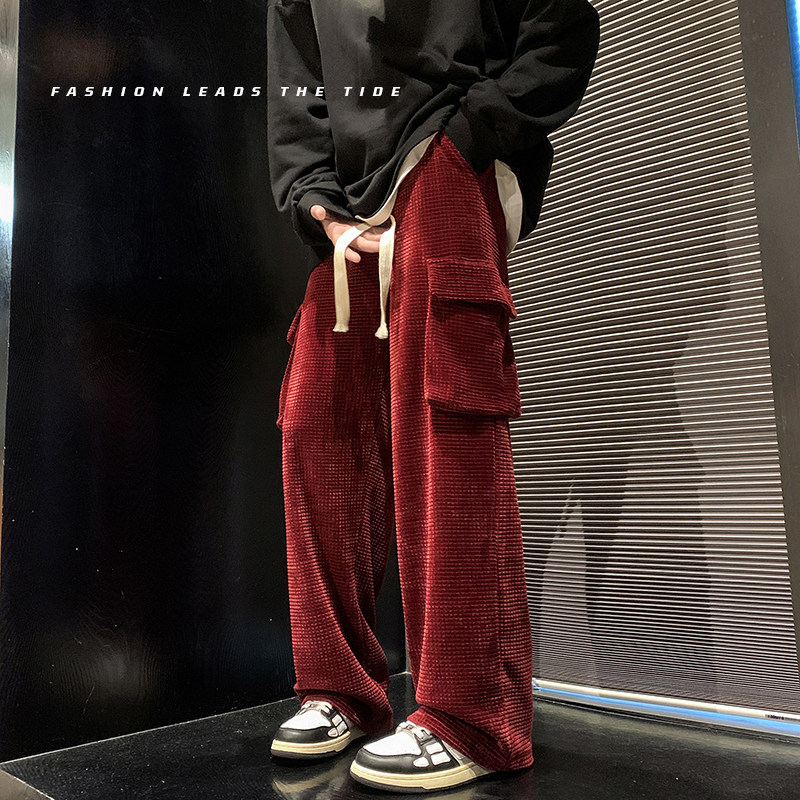 厚实秋冬雪尼尔大华夫格裤子工装裤男直筒休闲长裤K233P65控88,男装休闲裤,电商A102B