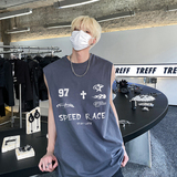 美式高街运动坎肩情侣无袖t恤潮牌oversize印花背心HY564TP18，男装背心/马甲，电商A102B