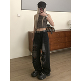 美式高街hiphop潮流百搭裤子宽松休闲直筒破洞牛仔裤K547TP45控68，男装休闲裤，电商A102B