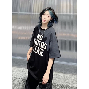 美式高街字母印花宽松休闲短袖男女同款圆领纯棉打底T恤HY575TP30图片