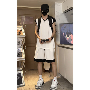 美式高街宽松休闲外穿无袖篮球服透气运动服背心套装T10TP50控78图片