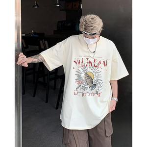 小众设计感印花打底衫纯棉美式重磅圆领T恤衫百搭款HY539TP25控38图片