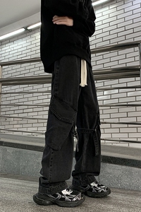 美式高街2024潮牌休闲宽松牛仔裤情侣直筒长裤K431P65控89图片