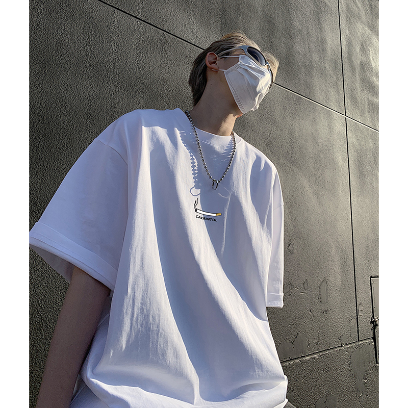 情侣款圆领宽松印花T恤街头打底衫美式高街潮牌短袖HY525TP20控39，男装T恤，星座306A