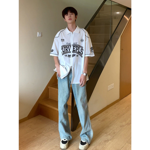 日系复古开衫外套棒球服cityboy短袖夏季宽松衬衣HY332TP45控69图片