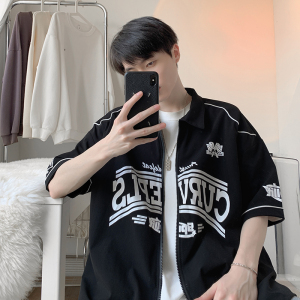 日系复古棒球服开衫外套夏季宽松衬衣cityboy短袖HY332TP45控69图片