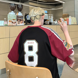 美式街头潮牌拼接色ins风上衣潮牌印花篮球服T恤HY536TP35控58，男装T恤，电商A102B
