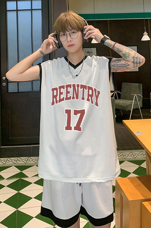 时尚潮流美式高街17号篮球服宽松休闲无袖外穿运动服套装T12TP55,男装衬衫,电商A102B