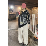 人物印花情侣款小众设计宽松上衣美式立领半拉链卫衣HY484P55控78，男装卫衣，电商A102B